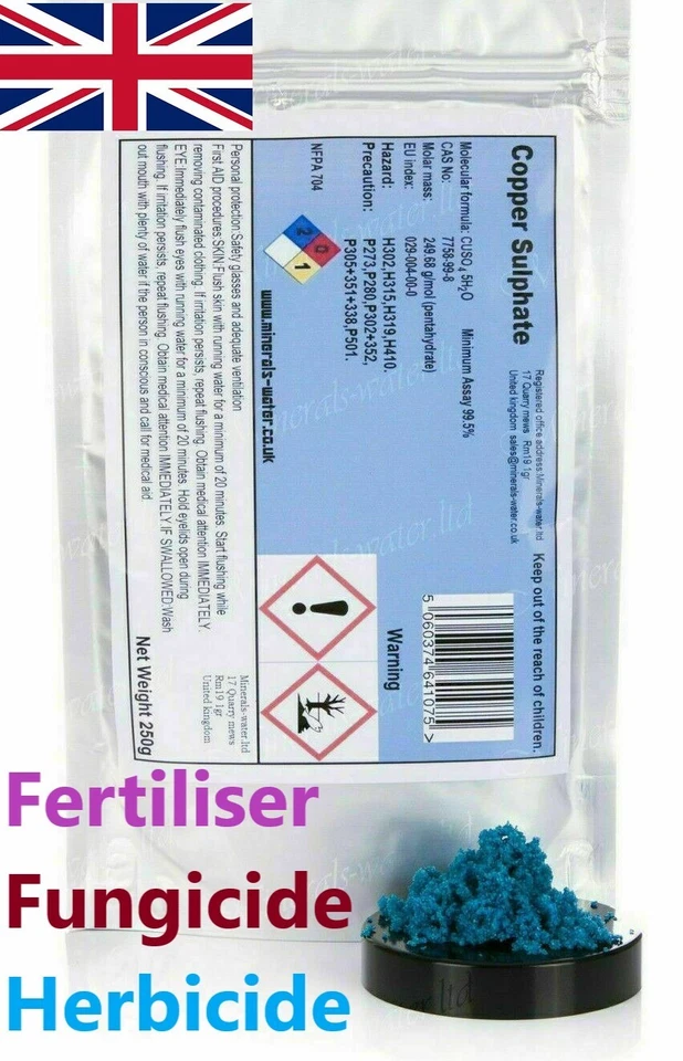 VITAL MINERALS Copper Sulphate Sulfate Pentahydrate Fertiliser Fungicide Herbicide 1kg FREE PP