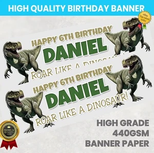 DINOSAURIER GEBURTSTAGSBANNER PERSONALISIERT BELIEBIGER NAME FOTO PARTY BANNER MÄDCHEN JUNGE - Bild 1 von 5