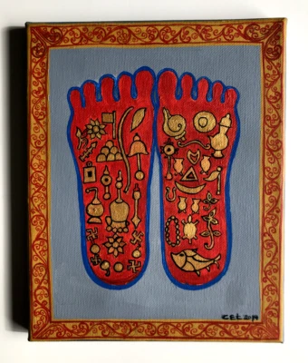 Pies de Buda - Pintura original del artista birmano Chaw Ei Thein Foto 1 de 4