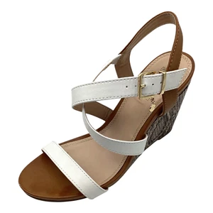 Dune London Women Tan White Faux Leather Wedge Strappy Shoes Sandals Size 6 Used - Picture 1 of 11