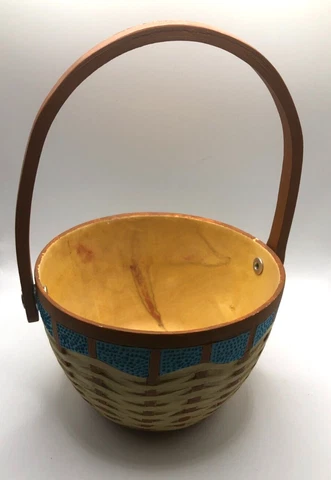 Turned Hand Carved Wooden Box Elder Basket with Handle - Hand Painted - Signed Cover
