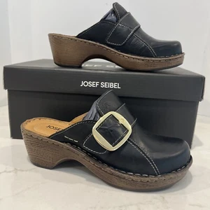 Josef Seibel NEW Lily Clogs Mules Shoes Black Leather Buckle EU 36 (US 5-5.5) - Picture 1 of 13
