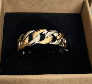 Silver Gold Contrast Chain Ring Men or Women Band Size 8 - Picture 1 of 8