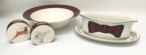 Sasaki/Arita Tartan Plaid Hostess Set Gravy Boat Vegetable Bowl Salt Pepper - Picture 1 of 3