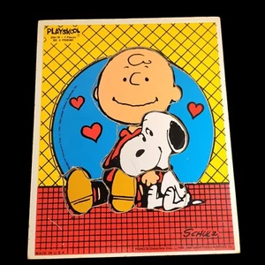 Vintage Playskool Be A Friend Charlie Brown & Snoopy Wooden Puzzle - 7 Pieces - Picture 1 of 3