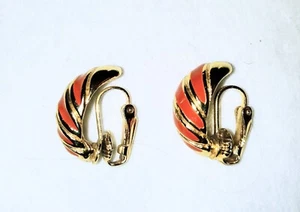Vintage Orange & Gold Clip On Earrings 1" Inch Good Condition Clean - Picture 1 of 4