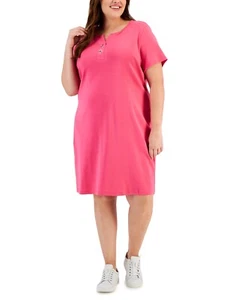/LX030/ Karen Scott Plus Henley-Strickkleid aus Baumwolle mit Knebelausschnitt rosa Gr. 1X - Bild 1 von 1