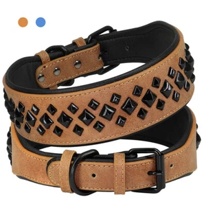 2" Wide Spiked Studded Leather Large Dog Collar for German Shepherd Pitbull L XL - Picture 1 of 28