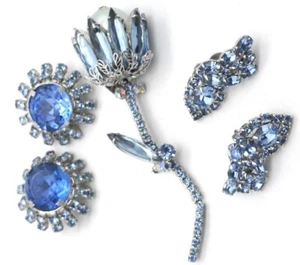 Enorme Spilla Fiore Strass Blu Argento Lotto Gioielli Orecchini Estate Leggi - Foto 1 di 16