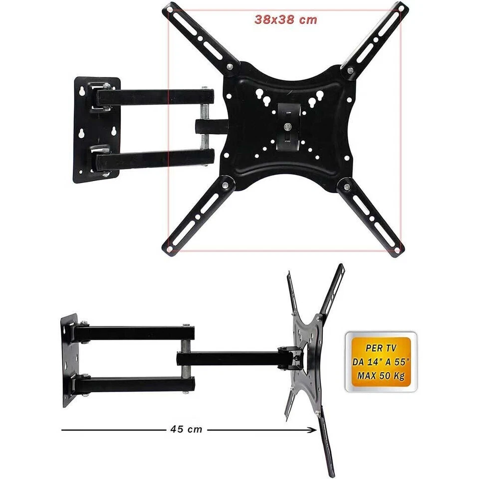 SUPPORTO STAFFA BRACCIO MURO TV LCD PLASMA DA 14" A 32"