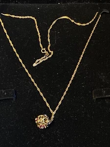10K Yellow Gold Emerald Sapphire Ruby Flowers Ball Pendant On 24” 10K Chain - Picture 1 of 15
