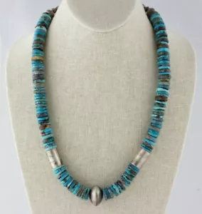 "Collar de cuentas de disco turquesa ""Old World"" Kingman de Daniel Coriz" - Imagen 1 de 3