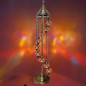 Turkish Moroccan Floor Lamp 9 BALL Light Eastern Bohemian Mosaic Glass FREE BULB - Picture 1 of 7