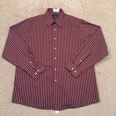 Covington Shirt Mens Large Maroon Striped Long Sleeve Button Up Easy Care - Image 1 of 4