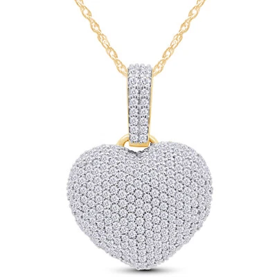 Collar con colgante de corazón de diamantes naturales de corte redondo de 1 quilate de oro amarillo macizo de 14 quilates Foto 1 de 4