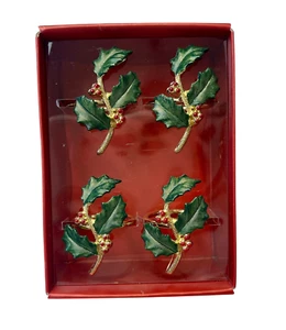 Lenox Holiday Noel Stechpalme Zweige Serviettenhalter 4er Set goldfarben Metall mit Box - Bild 1 von 5