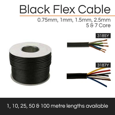 BLACK FLEXIBLE CABLE 5 CORE - 7 CORE MULTICORE FLEX 0.75MM - 2.5MM 1M - 100M - Image 1 of 2