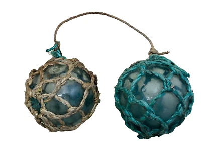 Vintage Glass Fish Net Floats Set of Two Hand Blown 3.5 inches diameter - Image 1 of 4