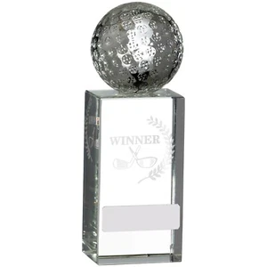 GOLF WINNER Optic Glass Crystal Ball Golfer Trophy - FREE Engraving & Box GLG28 - Picture 1 of 1