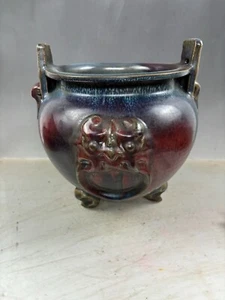 Chinese Antique Jun Kiln Lion Censer with Purple Flambé Glaze, Rare Collectible - Picture 1 of 9
