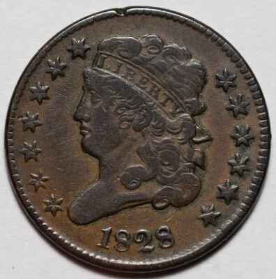 1828 Classic Head Half Cent - 13 Stars - Rotated Die - 1/2c Copper Coin - Image 1 of 4