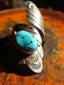 VINTAGE NAVAJO RAYMOND DELGARITO STERLINGSILBER & TÜRKIS RING GRÖSSE 7,5 - Bild 1 von 9