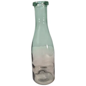 Vaso bottiglia vetro riciclato soffiato a mano verde acqua boho bordo laminato pesante 11,5 in - Foto 1 di 10