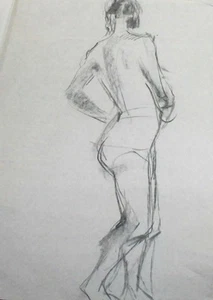 Vintage pencil painting nude portrait - Picture 1 of 10