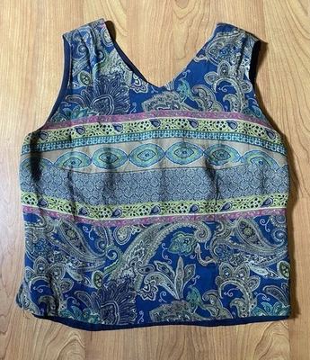 Valerie Stevens 女式 14W 真丝作物上衣无袖复古 90 年代嬉皮 — 第 1/4 张图片