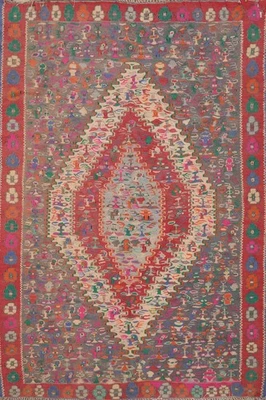 Vintage Kelim Akzent Teppich 4x5 Geometrisch Handgewebte Tribal Stil Teppich - Bild 1 von 4