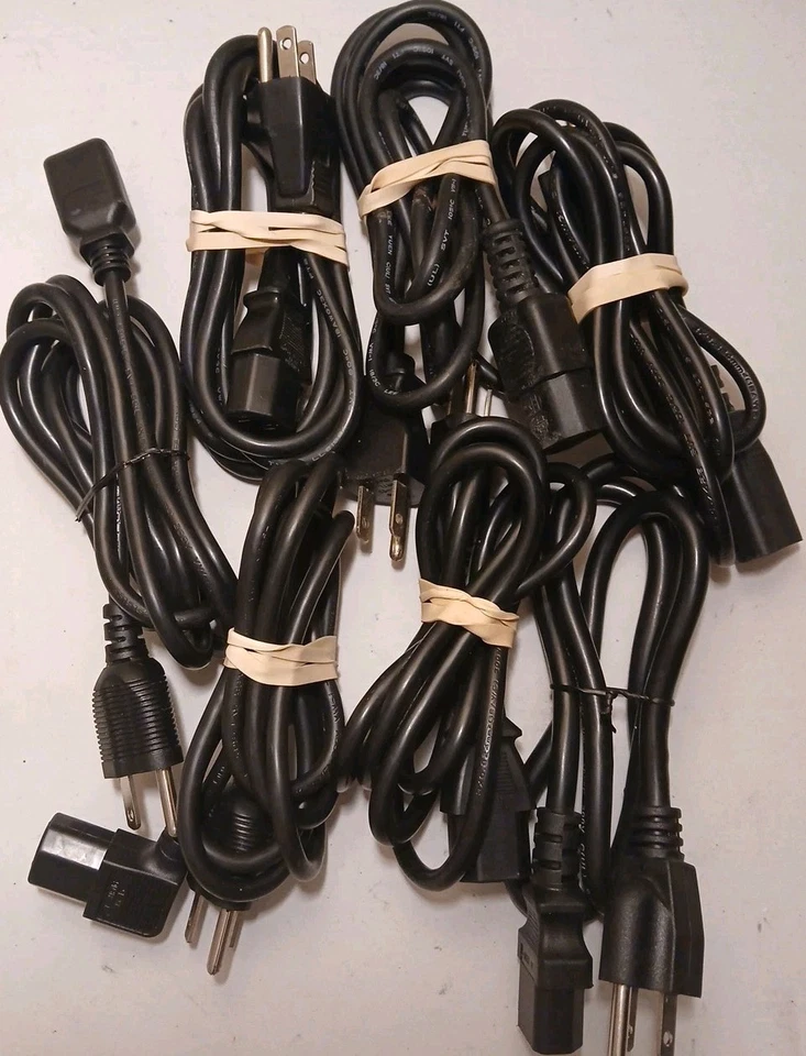 Lot Of 7 3 Prong AC Power Cord Cable Plug Desktop PC PS3 Fat Electronics Access - Image 1 of 1