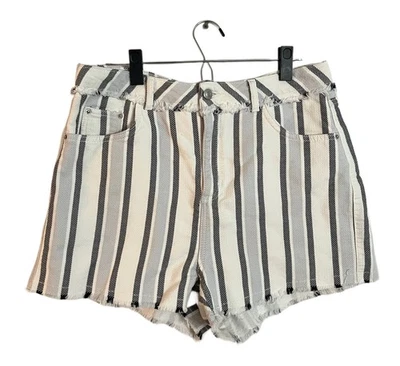 Pantalones Cortos Topshop Mamá Blanco Rayas Mezcla de Algodón Dobladillo Crudo Talla 16 Usados en Excelente Condición Foto 1 de 4
