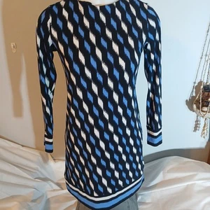 Michael Kors Geometric Pattern Long Sleeve Sheath Dress Oxford Blue Womens P/S - Picture 1 of 11