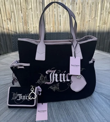 Juicy Couture Wingin It Tote & Wallet Set  Liquorice/pink RARE - Image 1 of 4