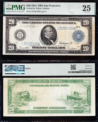 VERY NICE Bold & Crisp VF "TYPE B" 1914 $20 SAN FRANCISCO FRN Note! PMG 25! 7439 - Image 1 of 3