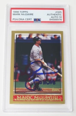 Tarjeta Topps 1998 firmada por Mark McGwire Cardinals 325 con 70 HR 98 PSA 10 automática Foto 1 de 4