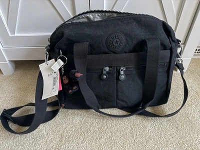 Nuevo con etiquetas Bolso Bandolera Kipling Klara Genuino Doble Correa Negro Tonal Foto 1 de 4