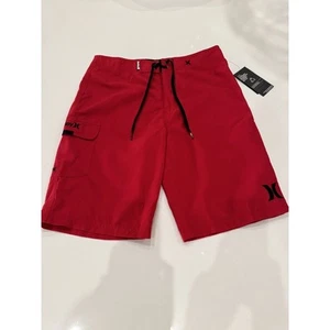 HURLEY Boys Size 25 One & Only Board Shorts Pocket Red Swim Trunks Surf - Picture 1 of 4