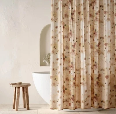 Casaluna Beige Floral Print Linen Blend Shower Curtain 72" x 72" - Image 1 of 3