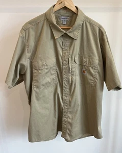 Carhartt Shirt Mens 2XL Short Sleeve Khaki Button Up Relaxed Fit Workwear - Picture 1 of 6