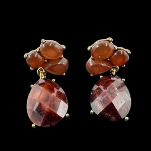 Retro Clip-On Earrings Teardrop Smokey Amber Brown Caramel Clustered Beads - Picture 1 of 16