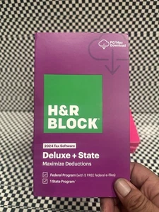 H&R Block 2024 Deluxe & State Tax Software Email Or Ship Free / New - Afbeelding 1 van 3