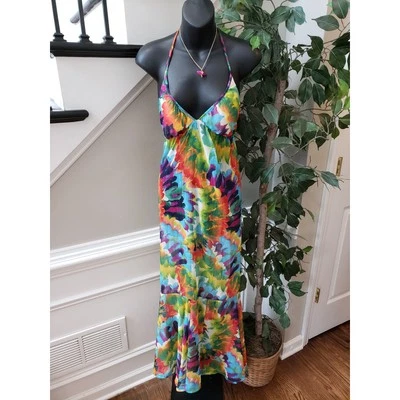 ABS Long Maxi Dress Womens Size Medium Multicolor Pleated Halter Neck Sleeveless - Image 1 of 4
