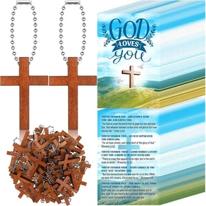 Blulu 30 Sets Gospel Tract Cards with Mini Wooden Cross Keychains Multicolor  - Picture 1 of 7