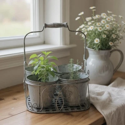 Quad 4 Pot Metal Plant Stand Flower Display Rack Shelf Indoor & Outdoor - Image 1 of 4