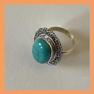 ¡Anillo de plata esterlina natural turquesa creado artesanalmente de la India! - Imagen 1 de 8