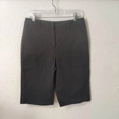 Larry Levine Shorts Women Sz 8 31x12 Black Chino Bermuda High Rise Stretch X504 - Image 1 of 4