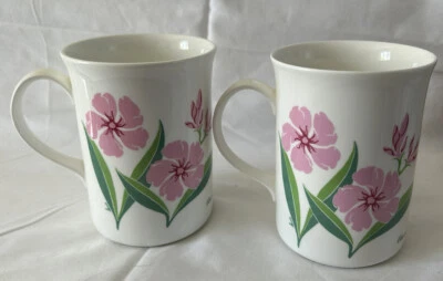 Pair Of Queens Fine Bone China White w Pink Flowers Oleander Bermuda - Image 1 of 4
