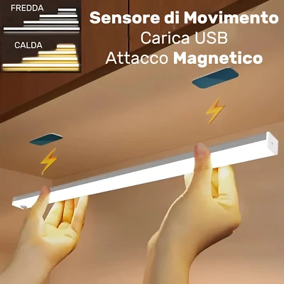 Luce LED Wireless con Sensore di Movimento Ricaricabile per Armadio e Corridoio - Immagine 1 di 4