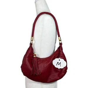 GEBRAUCHT - Tolle American Leatherworks Schultertasche rot Leder mit Quaste Reißverschluss - Bild 1 von 4